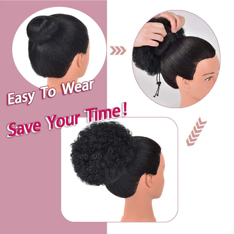 Large Afro Puff Clip-In Drawstring Ponytail - Heat-Resistant Synthetic Curly Hair Extension