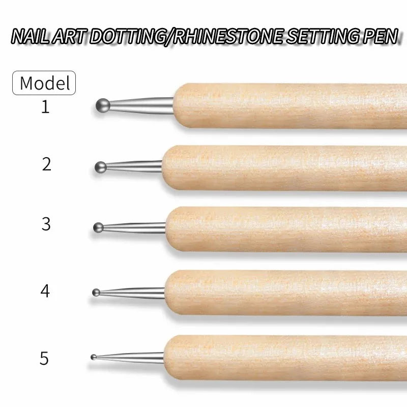 Dual-End Wooden Dotting Pen 5-Pack — Marbleizing Nail Art Tools for Manicure