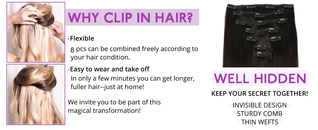 Seamless Clip-In Human Hair Extensions 8-Piece 120g Brazilian Remy Straight 16-26 in (41-66 cm)