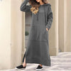 Women Hooded Midi Sweatshirt Dress Lace-Up Hem Long Loose Casual Winter Dress