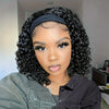 Deep Wave Headband Wig 100% Remy Human Hair - Curly Bob Short 4–16 in (10–41 cm) Natural Black, Machine Made