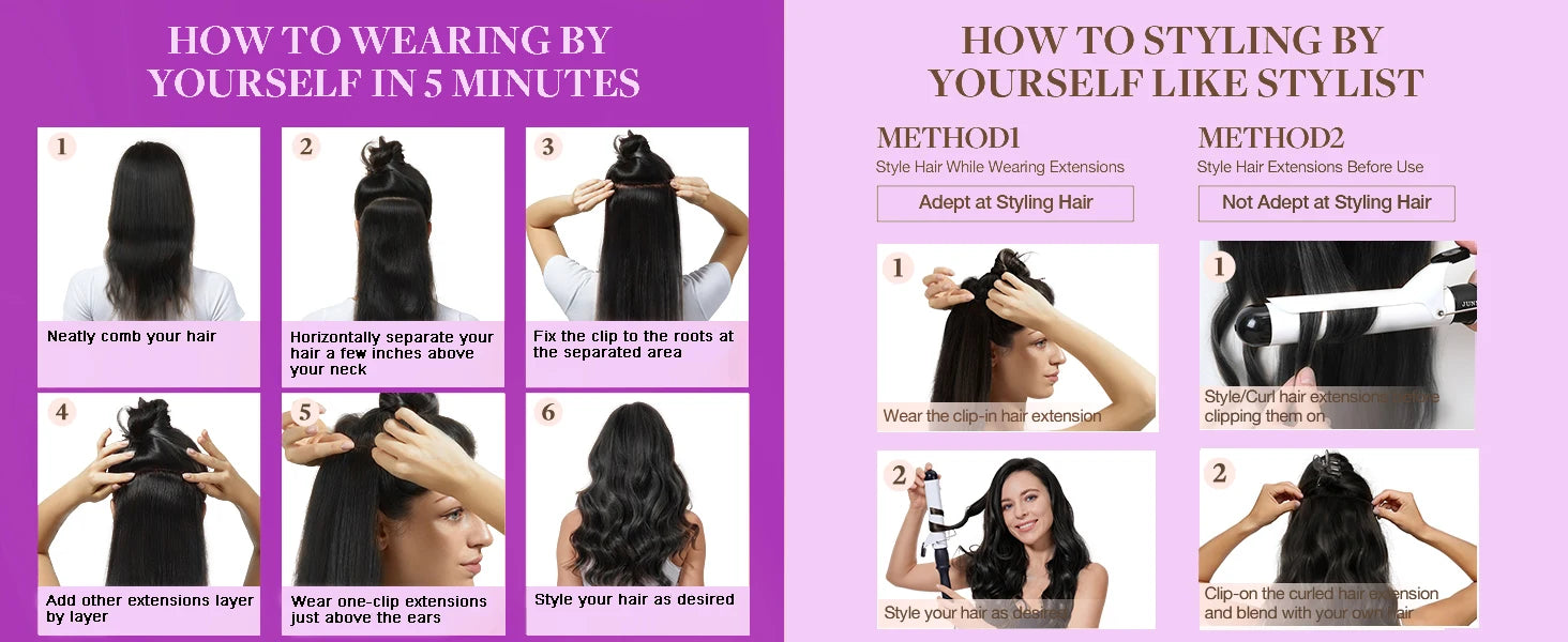 Seamless Clip-In Human Hair Extensions 8-Piece 120g Brazilian Remy Straight 16-26 in (41-66 cm)