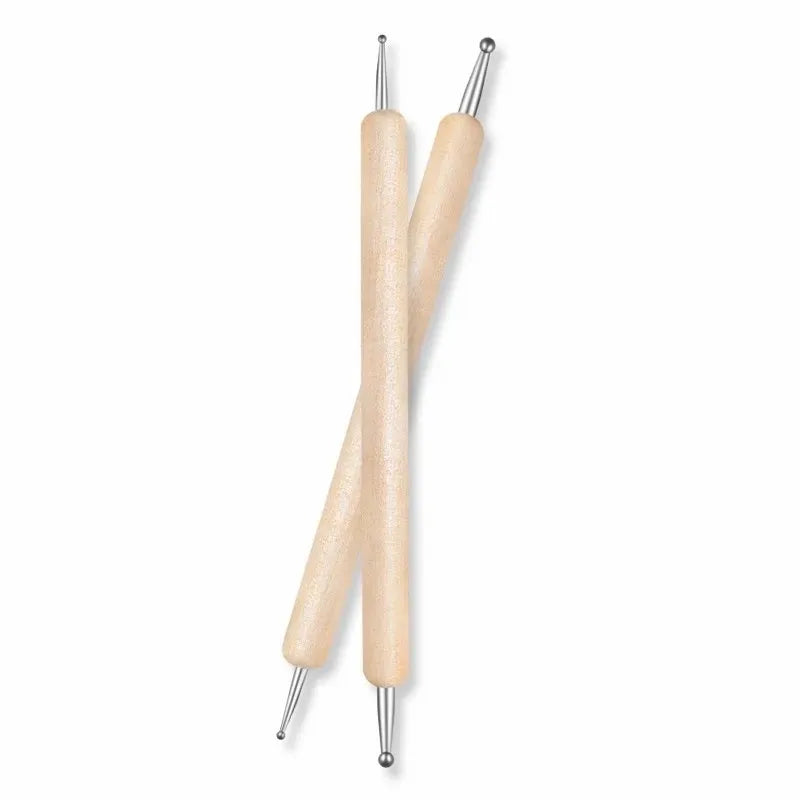 Dual-End Wooden Dotting Pen 5-Pack — Marbleizing Nail Art Tools for Manicure