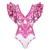 Women's Long Sleeve Majolica Print Bikini Set with High-Waist Skirt - Wire-Free Padded Beach Swimsuit