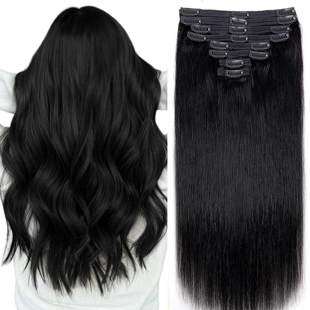 Seamless Clip-In Human Hair Extensions 8-Piece 120g Brazilian Remy Straight 16-26 in (41-66 cm)