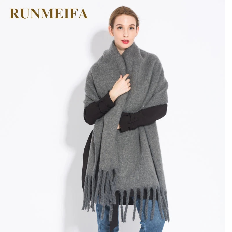 Luxury Cashmere-Blend Winter Scarf for Women – Thick Warm Shawl with Tassels, Soft Fluffy Solid & Plaid