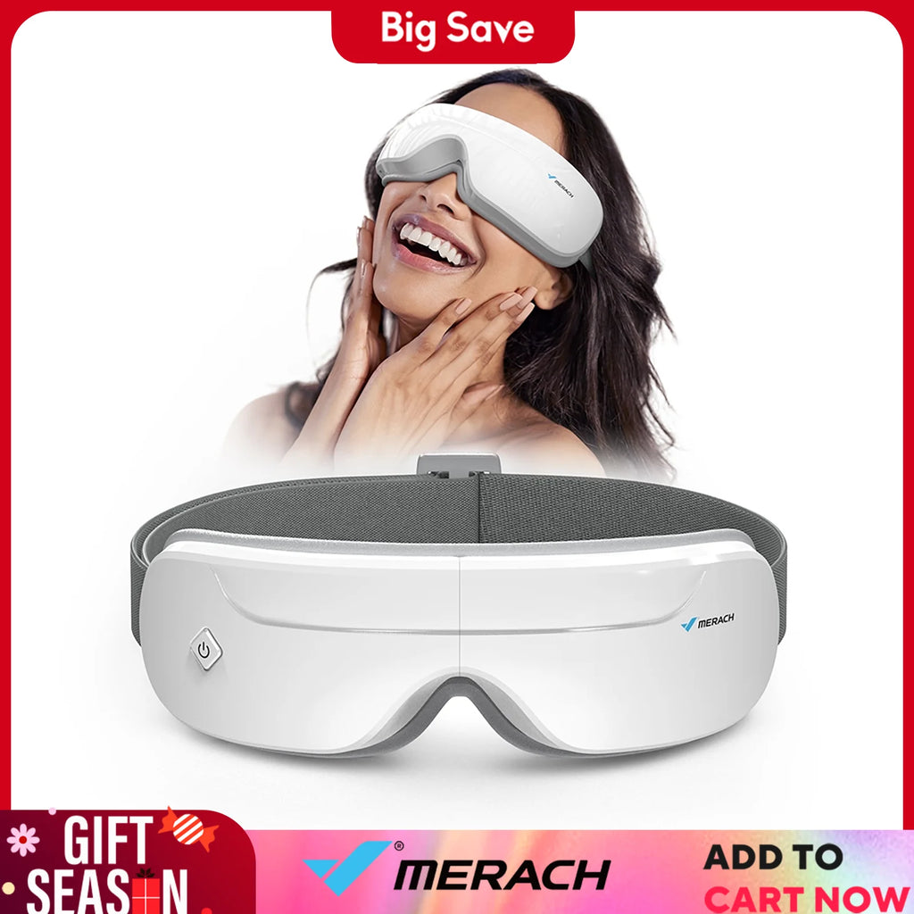 MERACH Smart Heated Eye Massager with Bluetooth Music — Foldable Hot Compress Eye Mask (107°F/42°C) for Relaxation & Gifts