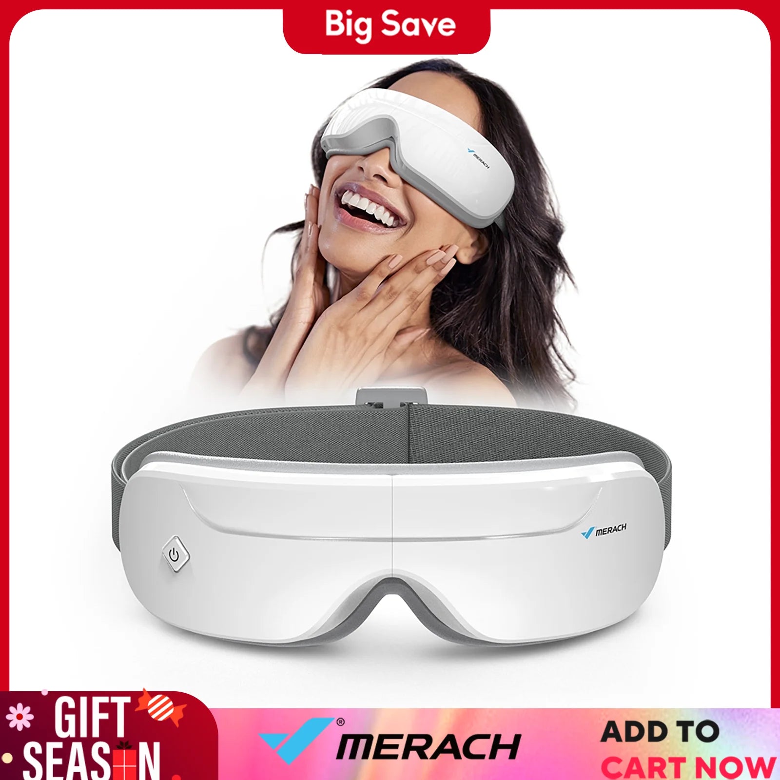 MERACH Smart Heated Eye Massager with Bluetooth Music — Foldable Hot Compress Eye Mask (107°F/42°C) for Relaxation & Gifts