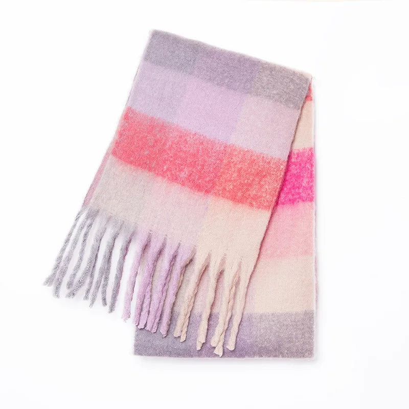 Luxury Cashmere-Blend Winter Scarf for Women – Thick Warm Shawl with Tassels, Soft Fluffy Solid & Plaid