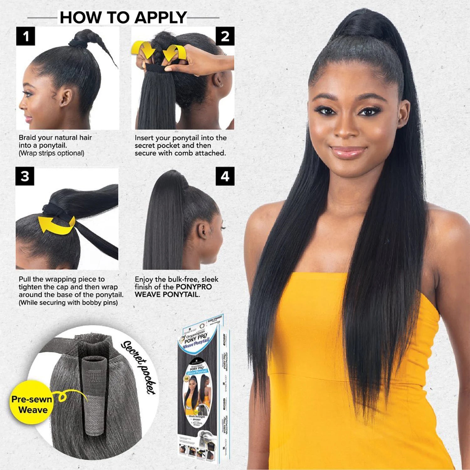 Shake-N-Go Organique Pony Pro Sleek Straight Synthetic Ponytail with Secret Pocket - Pre-Sewn Weave