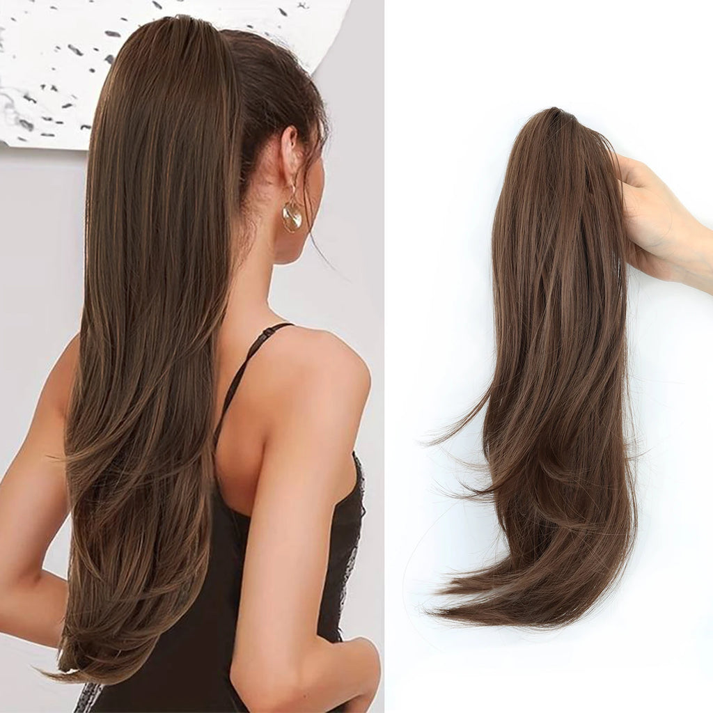 AZQUEEN 18-Inch (45 cm) Clip-In Wavy Ponytail Hair Extension - Heat-Resistant Synthetic, Layered Black/Brown