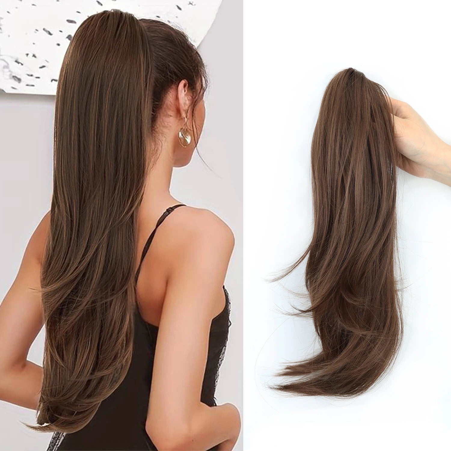 AZQUEEN 18-Inch (45 cm) Clip-In Wavy Ponytail Hair Extension - Heat-Resistant Synthetic, Layered Black/Brown