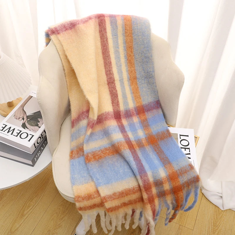 Luxury Cashmere-Blend Winter Scarf for Women – Thick Warm Shawl with Tassels, Soft Fluffy Solid & Plaid