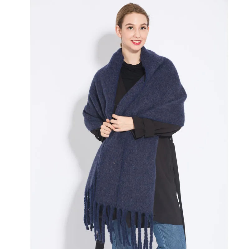 Luxury Cashmere-Blend Winter Scarf for Women – Thick Warm Shawl with Tassels, Soft Fluffy Solid & Plaid