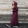 Women Hooded Midi Sweatshirt Dress Lace-Up Hem Long Loose Casual Winter Dress
