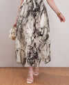 Plus Size Marble Print Midi Skirt 1XL-5XL Tie Waist Cutout Elegant Women’s Skirt