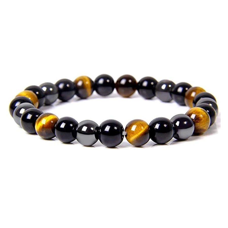 Natural Black Obsidian Hematite Tiger Eye Beaded Bracelet - Unisex Magnetic Stone Bracelet