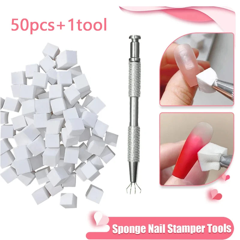 50-Piece Sponge Gradient Nail Art Set – Stamper, Gradient Brushes, Dotting Pens & Glitter Tools for Gel Polish Manicure