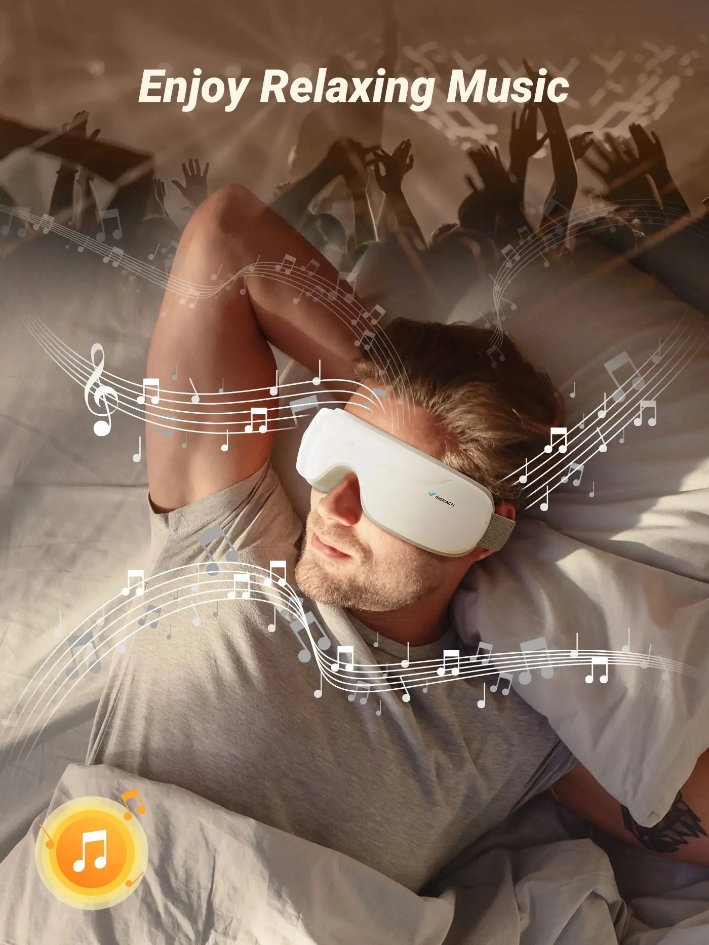 MERACH Smart Heated Eye Massager with Bluetooth Music — Foldable Hot Compress Eye Mask (107°F/42°C) for Relaxation & Gifts