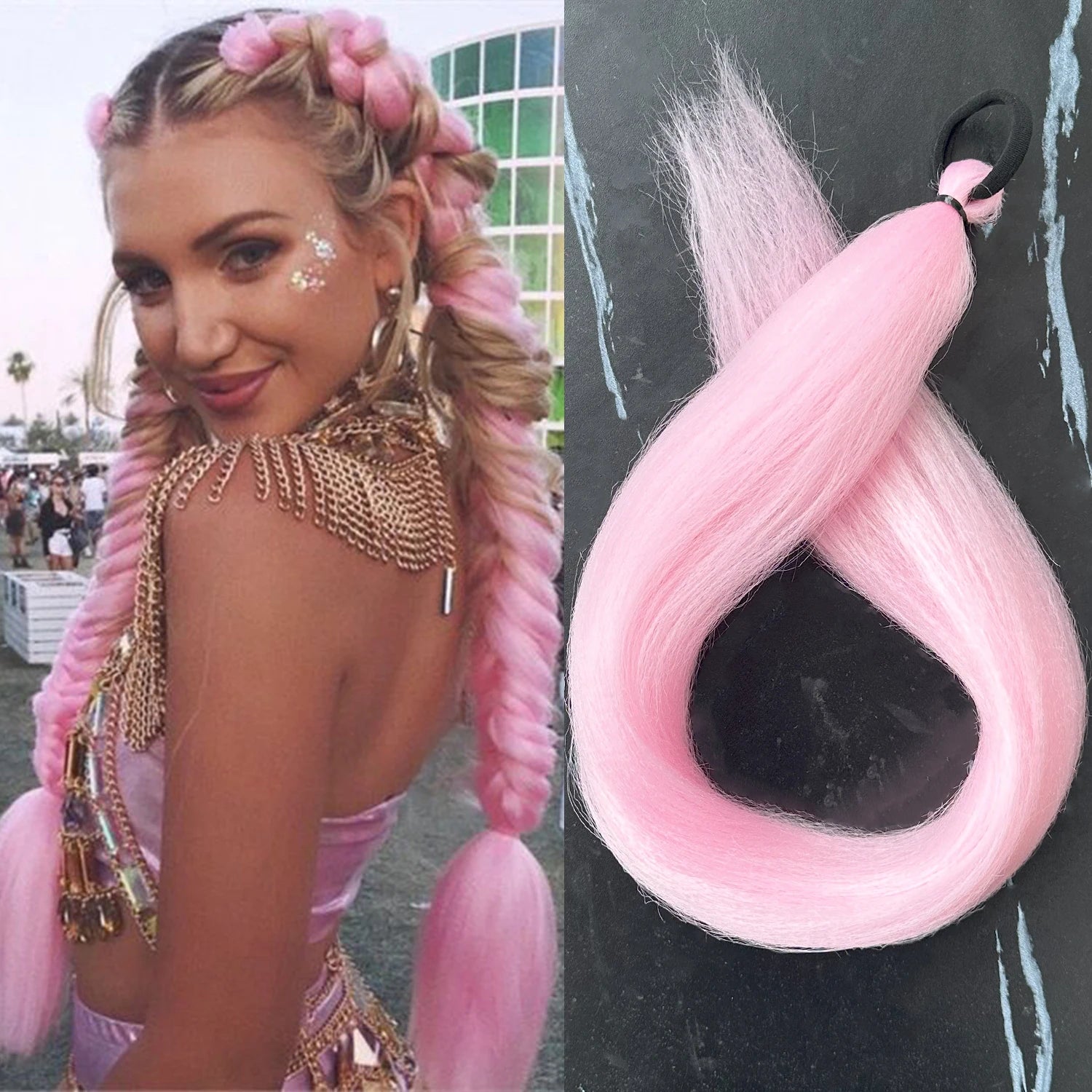 28-Inch (71 cm) Purple Synthetic Straight Braided Ponytail Extension with Elastic Band for Women – Halloween Cosplay