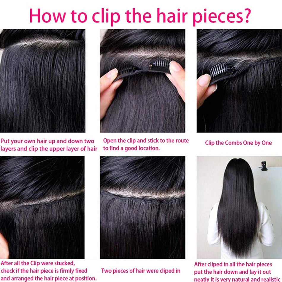 Seamless Clip-In Human Hair Extensions 8-Piece 120g Brazilian Remy Straight 16-26 in (41-66 cm)