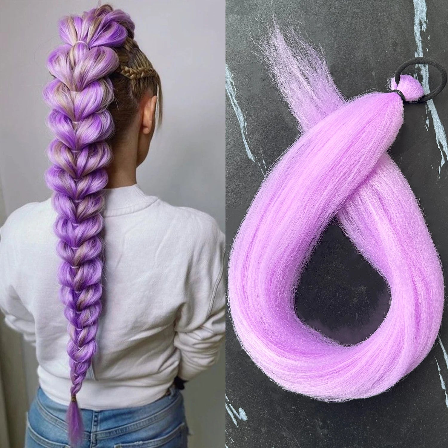 28-Inch (71 cm) Purple Synthetic Straight Braided Ponytail Extension with Elastic Band for Women – Halloween Cosplay