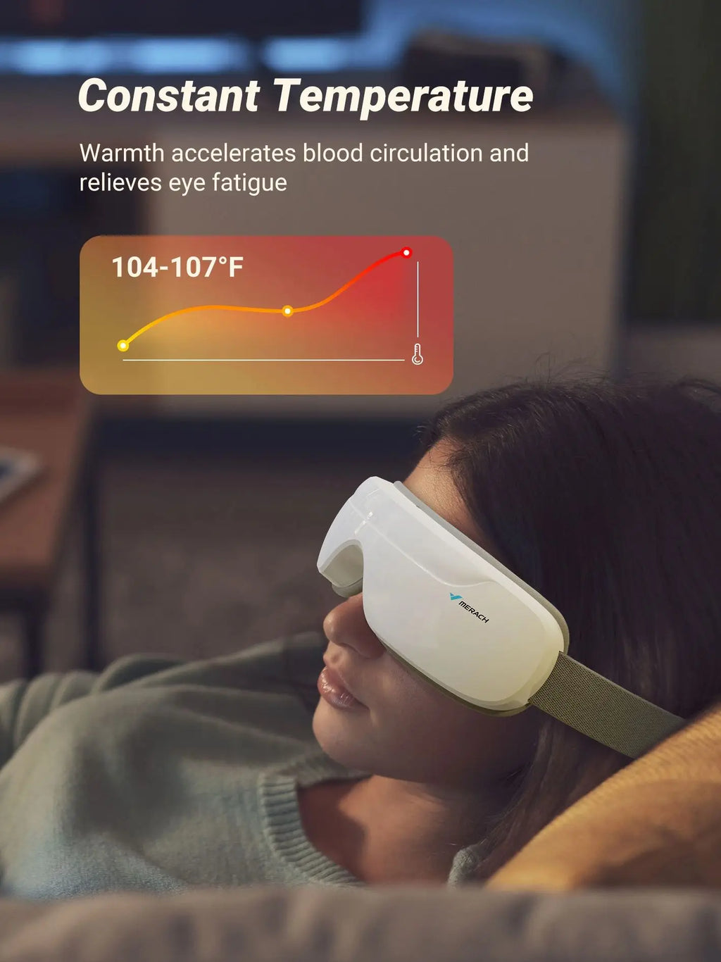 MERACH Smart Heated Eye Massager with Bluetooth Music — Foldable Hot Compress Eye Mask (107°F/42°C) for Relaxation & Gifts