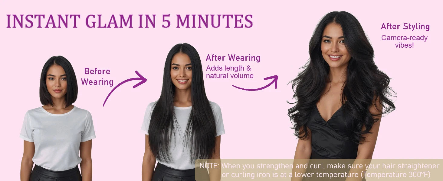 Seamless Clip-In Human Hair Extensions 8-Piece 120g Brazilian Remy Straight 16-26 in (41-66 cm)