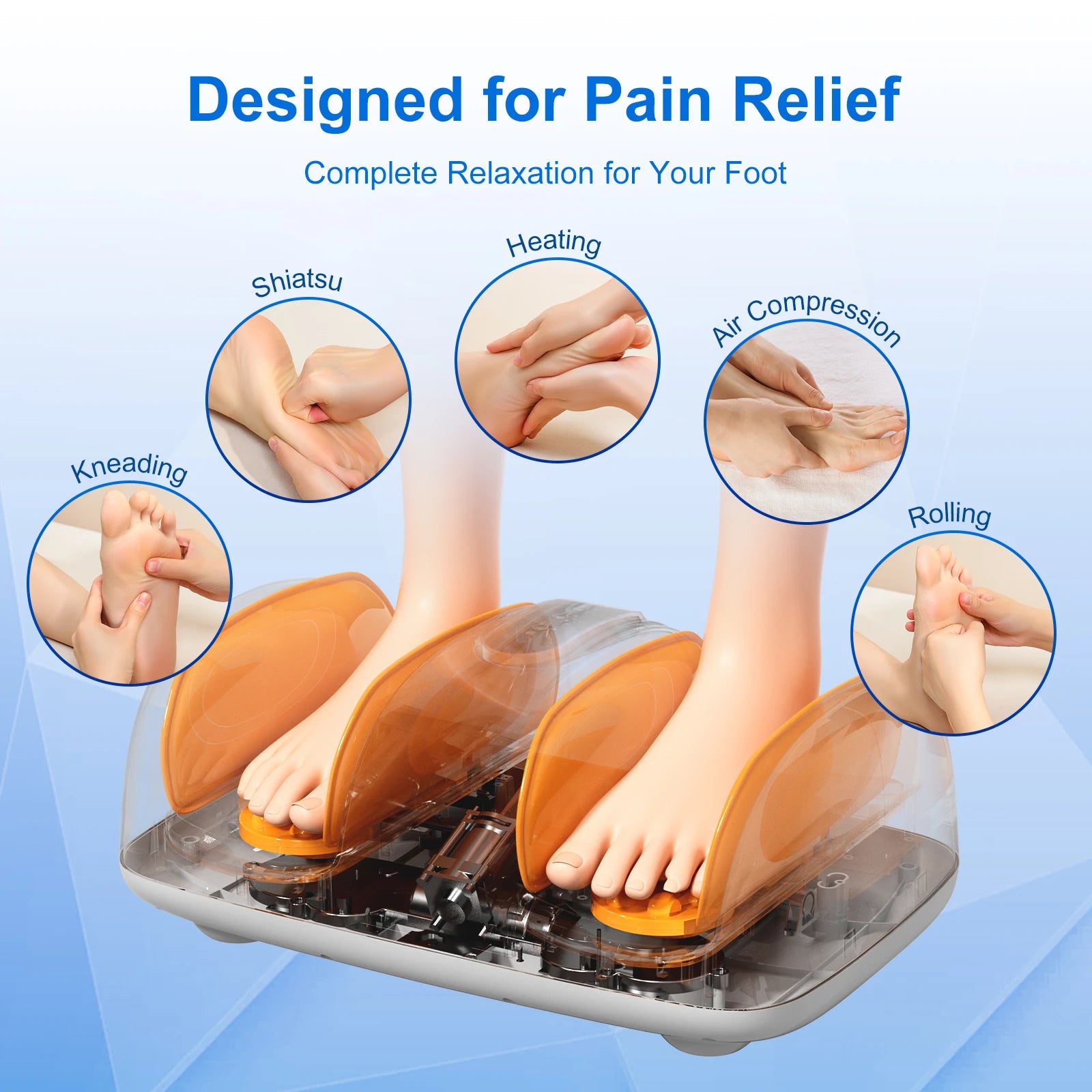 HOMEMASSA Shiatsu Foot Massager with Heat — Deep Kneading & Rolling for Tired Feet, Stress Relief, Home & Office