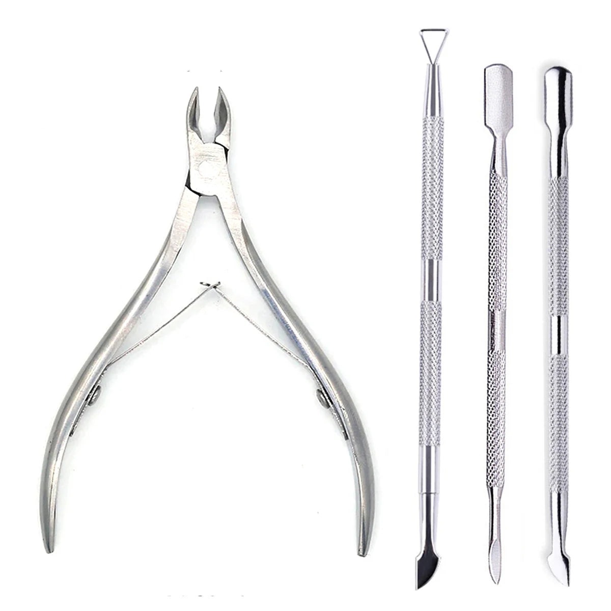4-Piece Professional Stainless Steel Manicure Kit - Nail Clippers, Scissors, Nippers & Cuticle Pusher