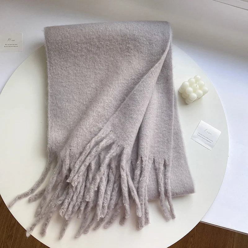 Luxury Cashmere-Blend Winter Scarf for Women – Thick Warm Shawl with Tassels, Soft Fluffy Solid & Plaid