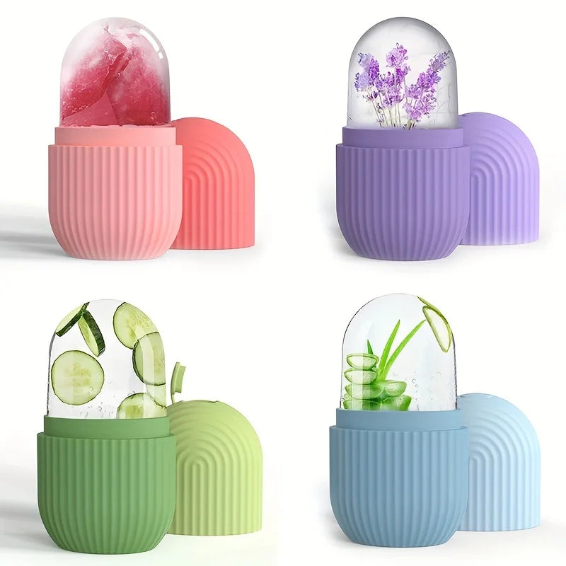 Silicone Facial Ice Cube Tray Reusable Frozen Face & Eye Roller Massage Tool for Depuffing and Skin Firming