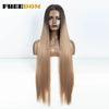 38-Inch (96.5 cm) Straight Synthetic Lace Front Wig – 13x6 Deep Part Ombre Brown-Red-Blonde Highlights for Women, Cosplay