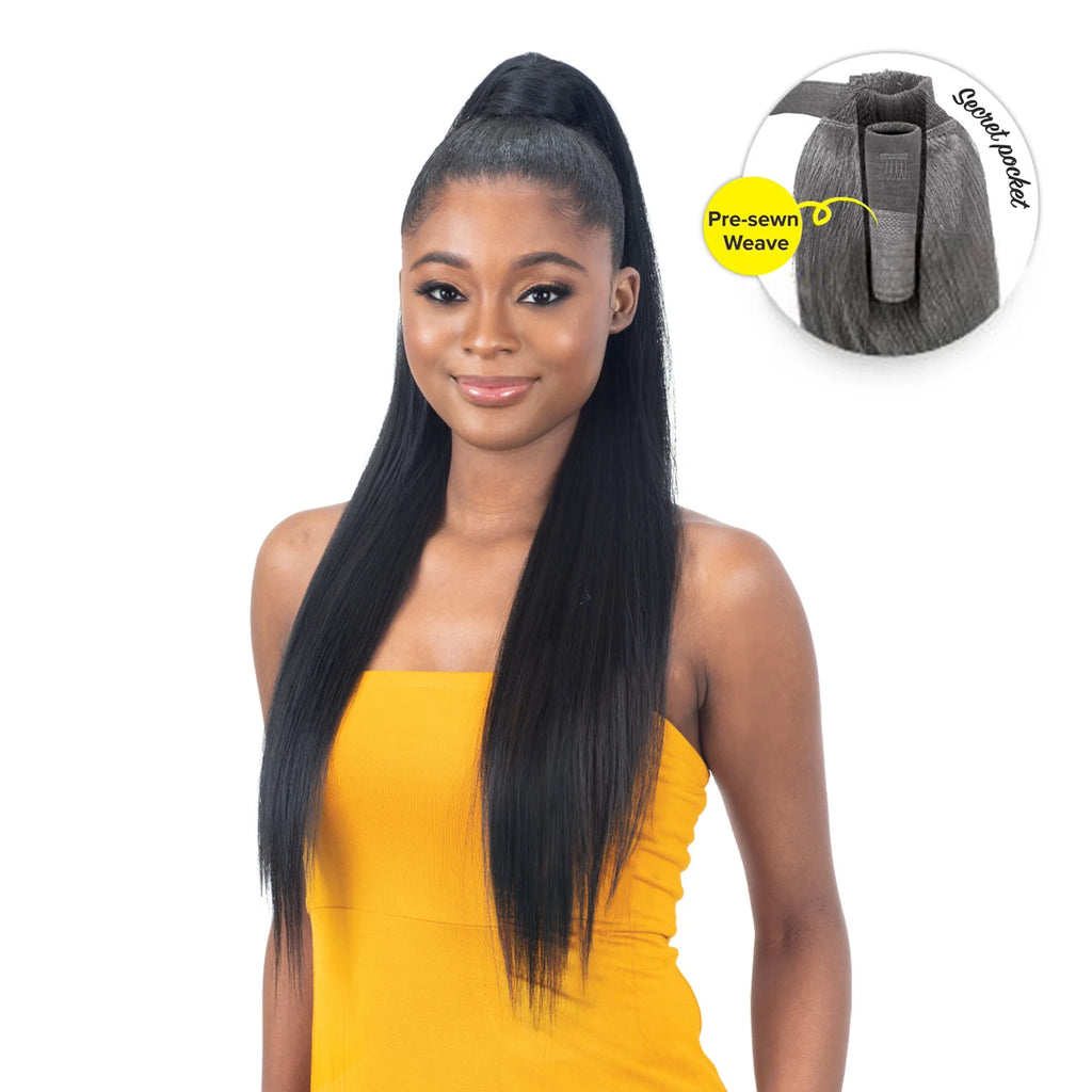 Shake-N-Go Organique Pony Pro Sleek Straight Synthetic Ponytail with Secret Pocket - Pre-Sewn Weave