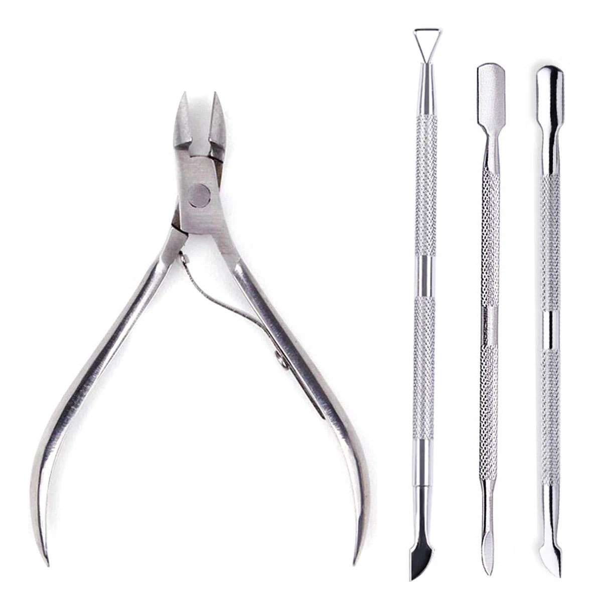 4-Piece Professional Stainless Steel Manicure Kit - Nail Clippers, Scissors, Nippers & Cuticle Pusher