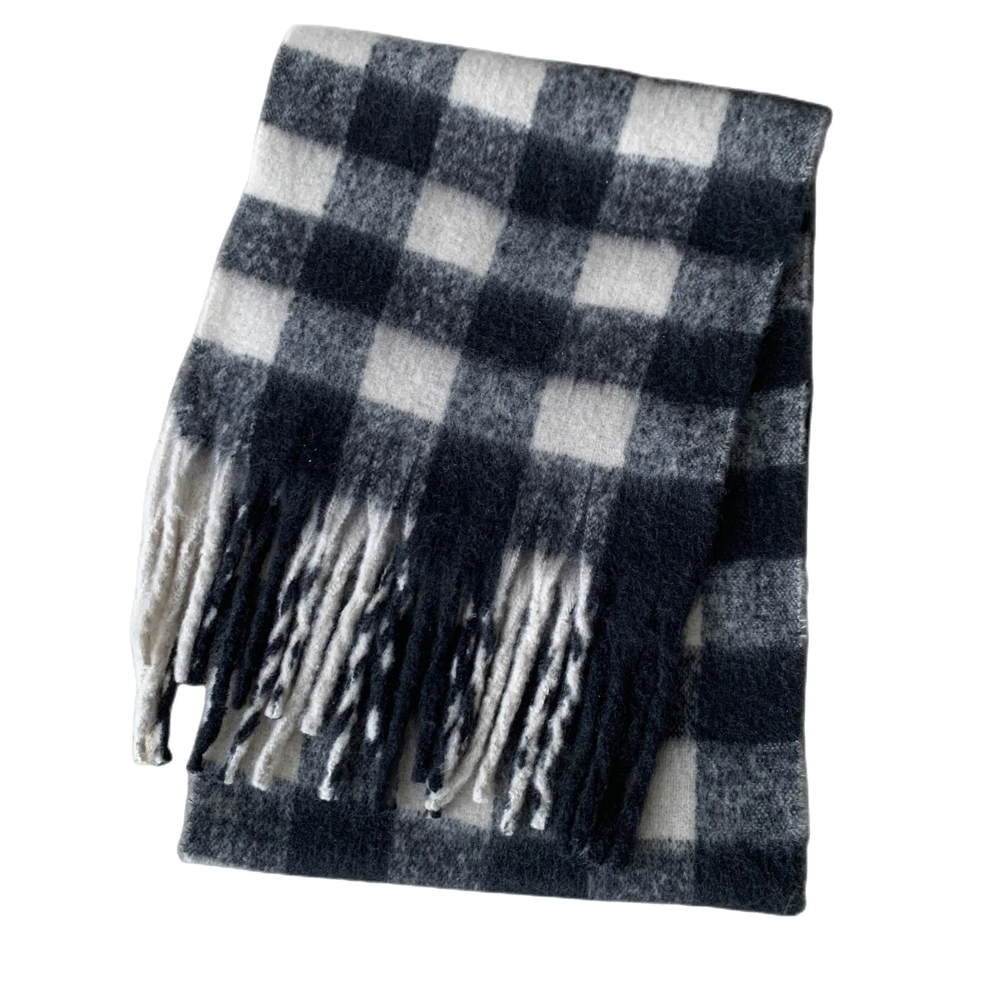Luxury Cashmere-Blend Winter Scarf for Women – Thick Warm Shawl with Tassels, Soft Fluffy Solid & Plaid