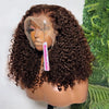 13x4 Lace Front Brown Kinky Curly Short Bob Wig - 100% Brazilian Deep Wave Human Hair, Pre-Plucked Hairline