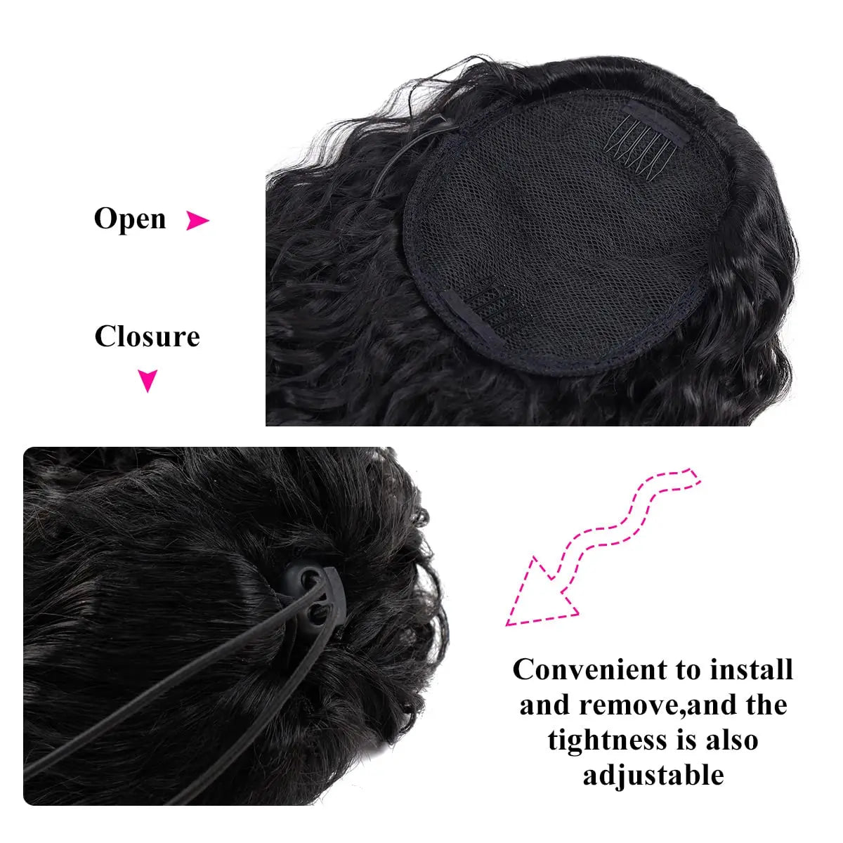 Deep Wave Drawstring Ponytail 26 in (66 cm) 100% Remy Brazilian Human Hair Clip-In Hairpiece - Natural Black