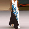 Vintage Print V-Neck Sleeveless Maxi Sundress – Elegant Long Summer Dress for Women