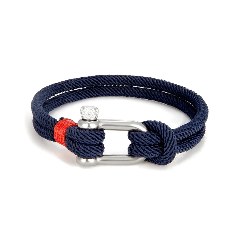 MKENDN Unisex Nautical Double-Strand U-Shackle Survival Rope Bracelet – Stainless Steel Anchor Charm, Outdoor Camping Rescue, 19/21/23 cm (7.5/8.3/9.1 in)