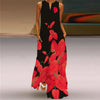 Vintage Print V-Neck Sleeveless Maxi Sundress – Elegant Long Summer Dress for Women
