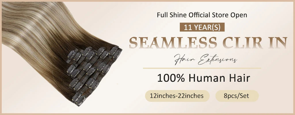 Full Shine Ombre Blonde Remy Clip-In Hair Extensions — 8-Piece Set, 16–22 in (40–56 cm) Seamless PU Weft