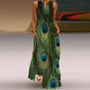 V-Neck Sleeveless Maxi Dress for Women – Retro Print Summer Sundress with Pockets, A-Line Floor-Length