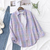 YEOIN Women's Flannel Plaid Shirt - Loose Casual Cotton-Blend Long Sleeve Blouse