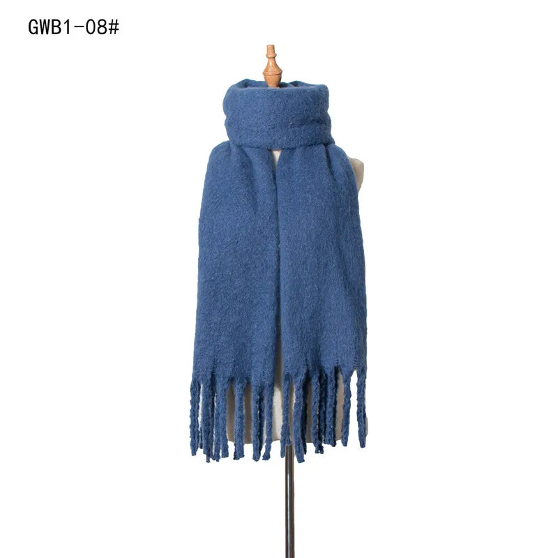 Luxury Cashmere-Blend Winter Scarf for Women – Thick Warm Shawl with Tassels, Soft Fluffy Solid & Plaid