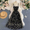Daisy Mesh Midi Dress - Korean Style Spaghetti Strap Two-Layer Summer Beach Party Dress