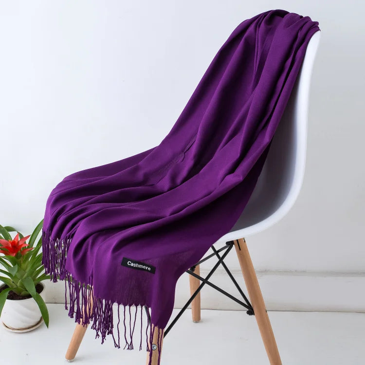 Cashmere-Feel Polyester Pashmina Shawl Scarf 70 x 200 cm (27.6 x 78.7 in) – Soft Tassel Wrap for Women & Men, 43 Colors