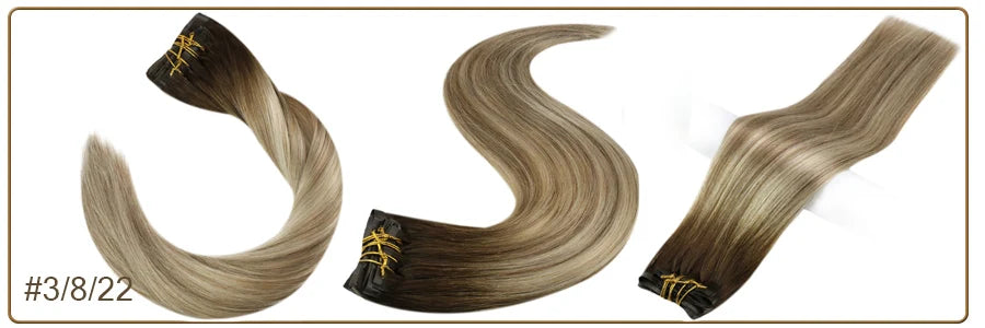 Full Shine Ombre Blonde Remy Clip-In Hair Extensions — 8-Piece Set, 16–22 in (40–56 cm) Seamless PU Weft