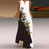 Vintage Print V-Neck Sleeveless Maxi Sundress – Elegant Long Summer Dress for Women