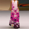Vintage Print V-Neck Sleeveless Maxi Sundress – Elegant Long Summer Dress for Women